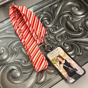 Clip & Go Crossbody Phone Strap Striped Red and White Candy Cane Christmas